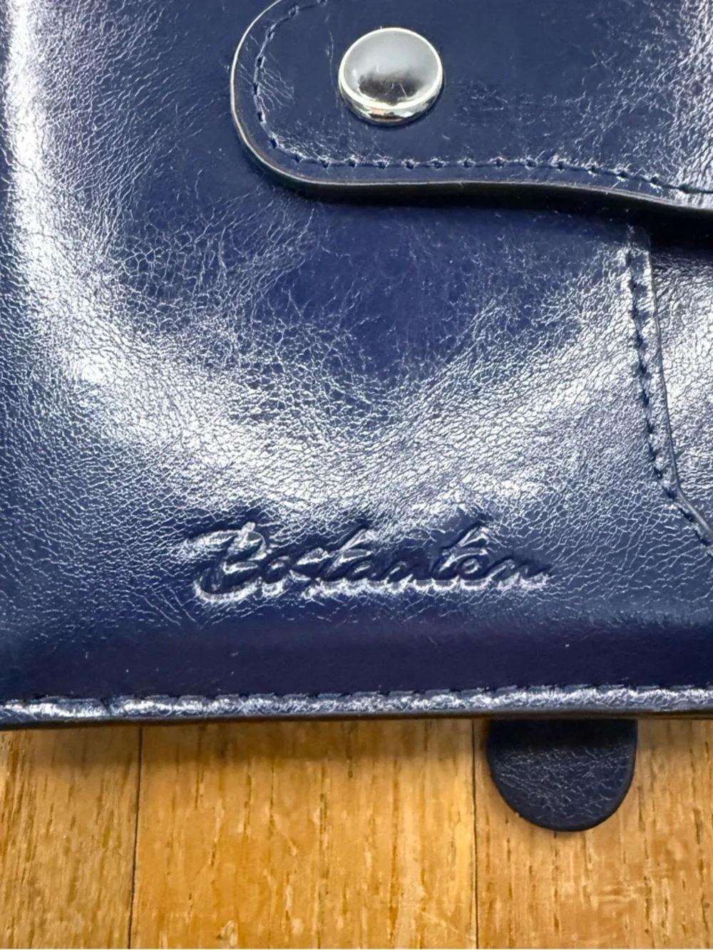 Bostonian Navy Blue Leather Wallet Bifold Snap Coin Pocket NEW